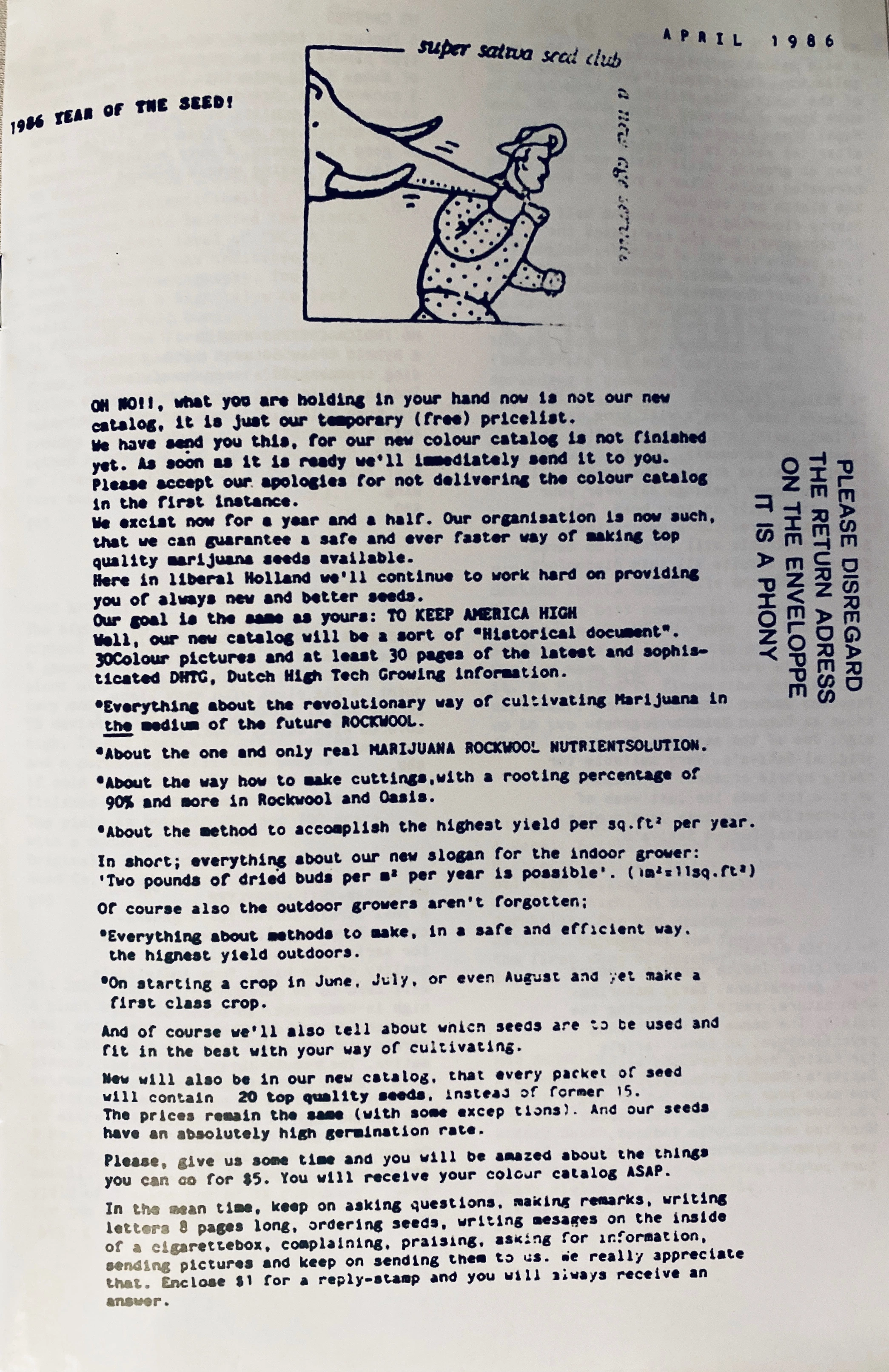 Super Sativa Seed Club — Seed Catalog (1986) · página 1