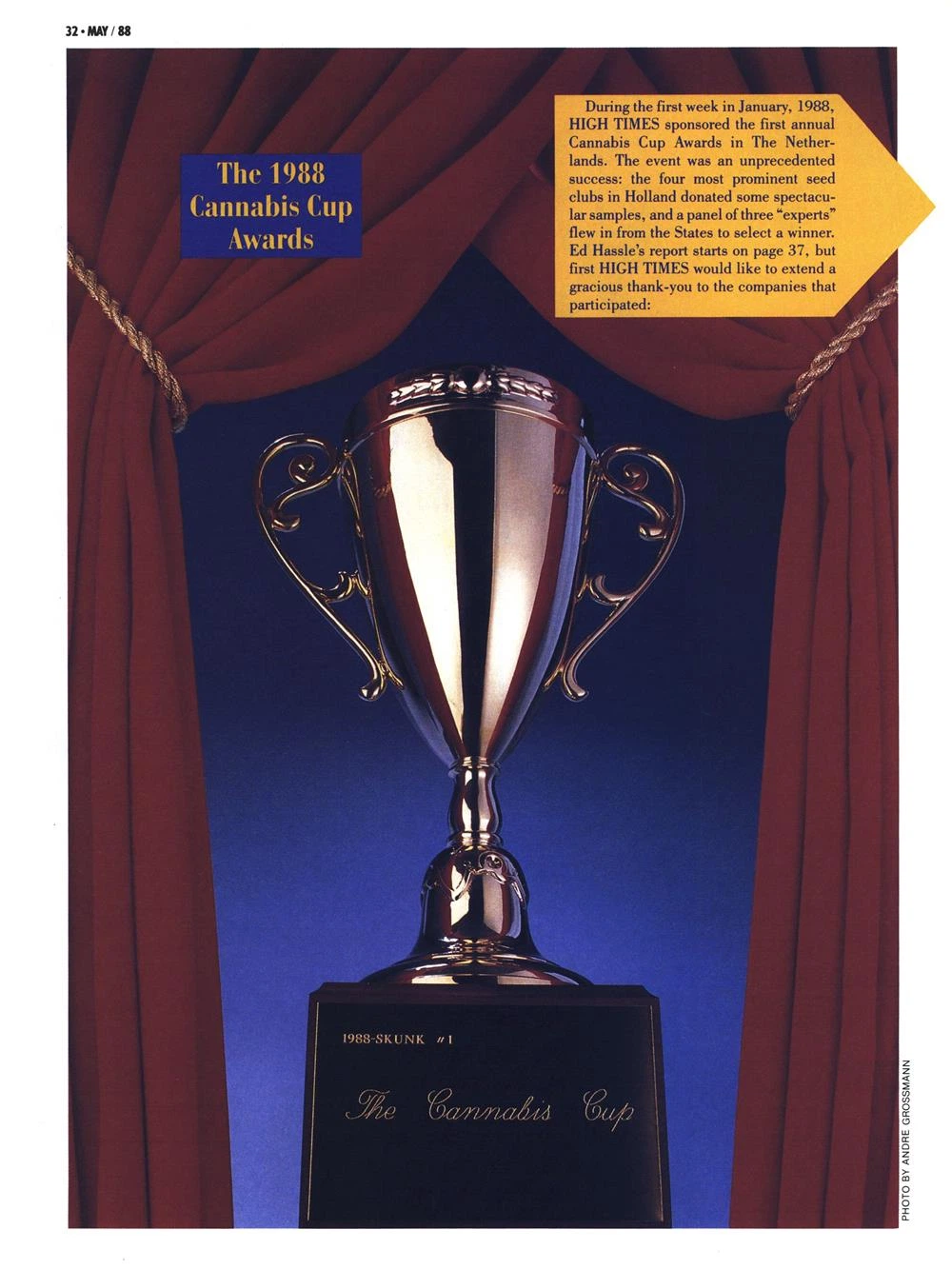 High Times / Cannabis Cup — Cobertura / resultados oficiales High Times Cannabis Cup 1988 · página 1